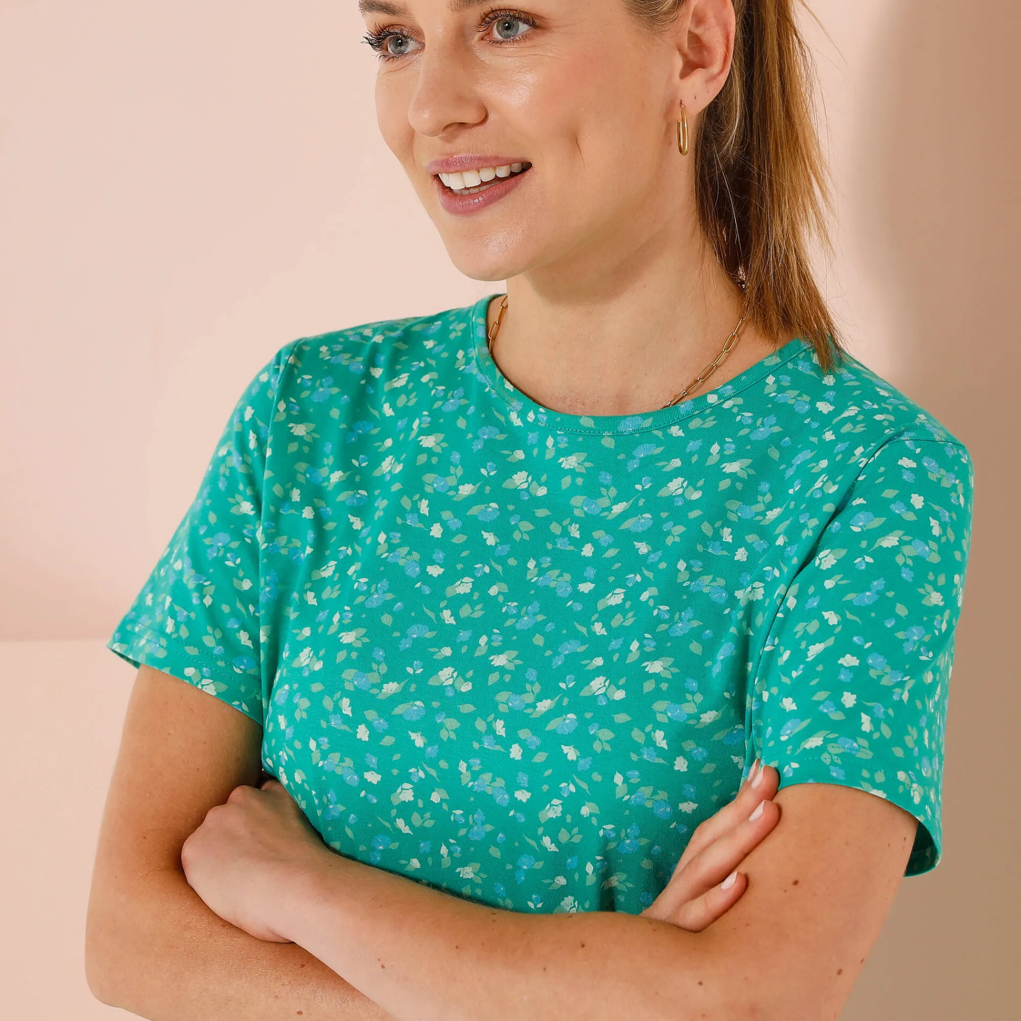 T-Shirt En Topje<Blancheporte Bedrukt T-shirt met korte mouwen muntgroen / ecru