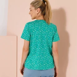 T-Shirt En Topje<Blancheporte Bedrukt T-shirt met korte mouwen muntgroen / ecru