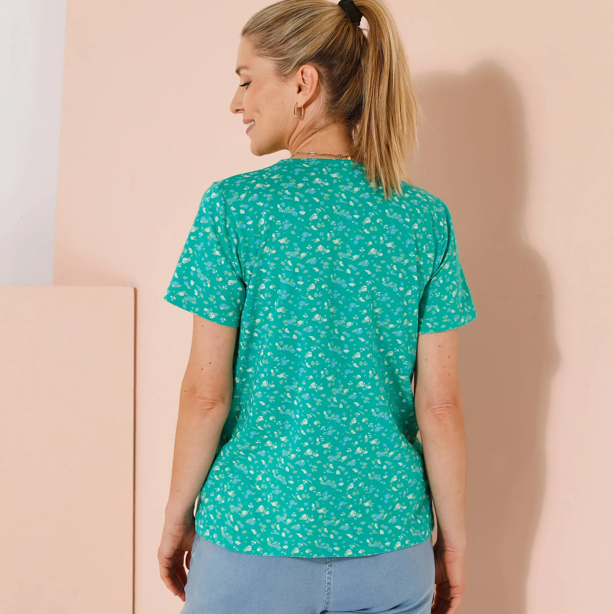 T-Shirt En Topje<Blancheporte Bedrukt T-shirt met korte mouwen muntgroen / ecru