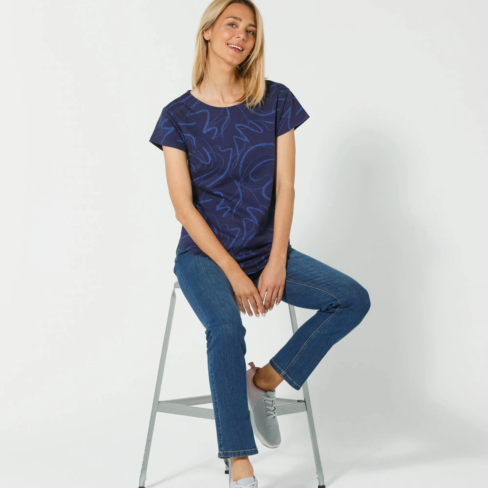T-Shirt En Topje<Blancheporte Bedrukt T-shirt met korte mouwen marine