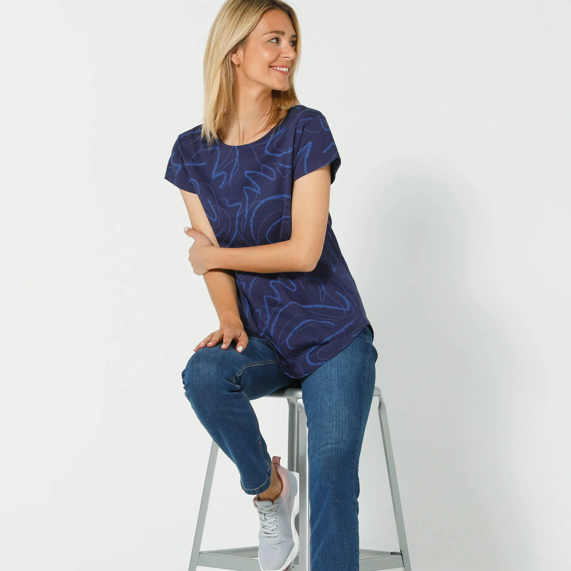 T-Shirt En Topje<Blancheporte Bedrukt T-shirt met korte mouwen marine