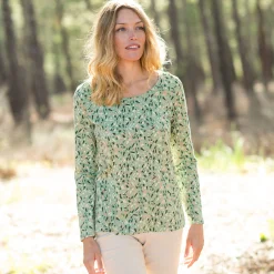 T-Shirt En Topje<Blancheporte Bedrukt T-shirt met lange mouwen in biokatoen(**) groen