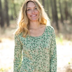 T-Shirt En Topje<Blancheporte Bedrukt T-shirt met lange mouwen in biokatoen(**) groen