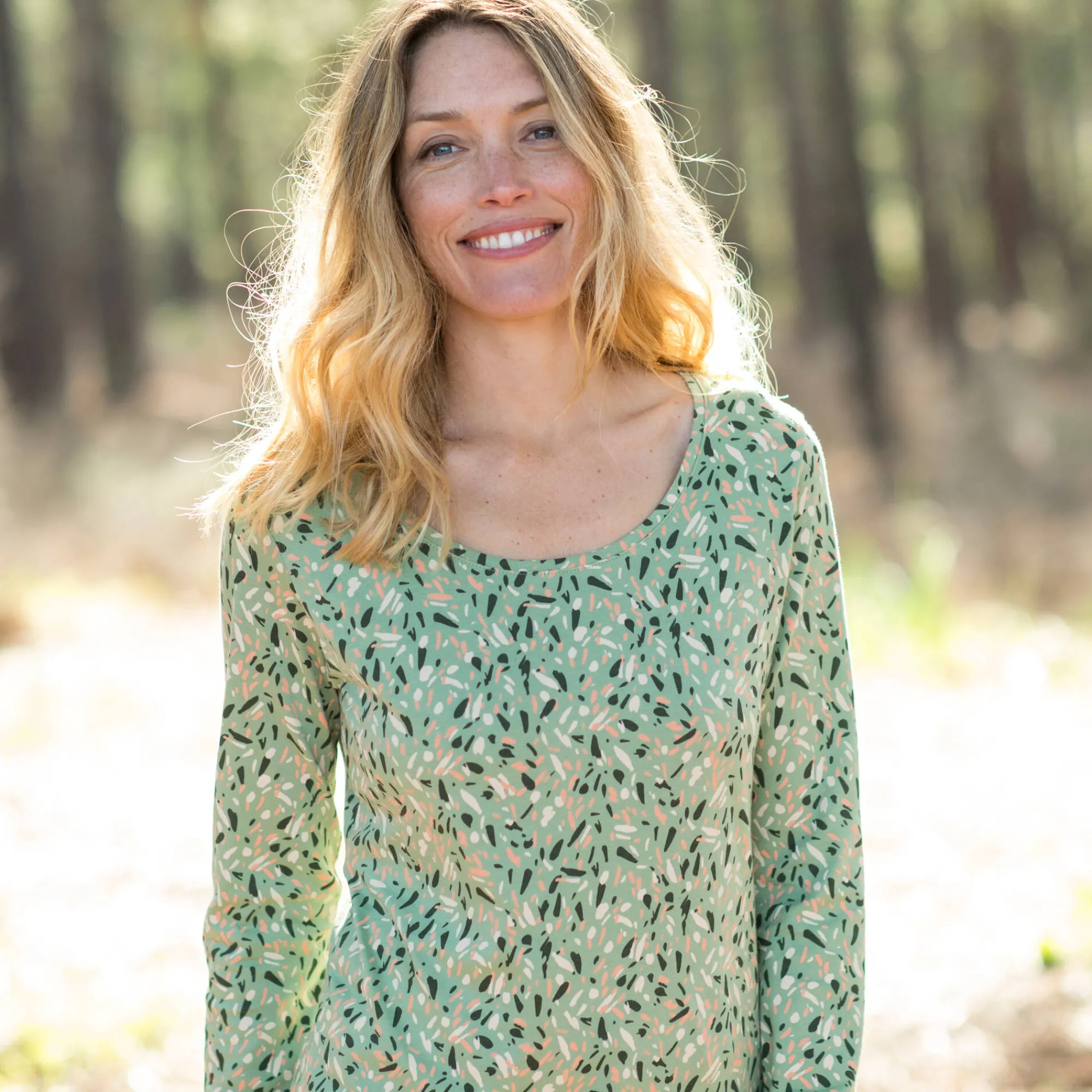 T-Shirt En Topje<Blancheporte Bedrukt T-shirt met lange mouwen in biokatoen(**) groen