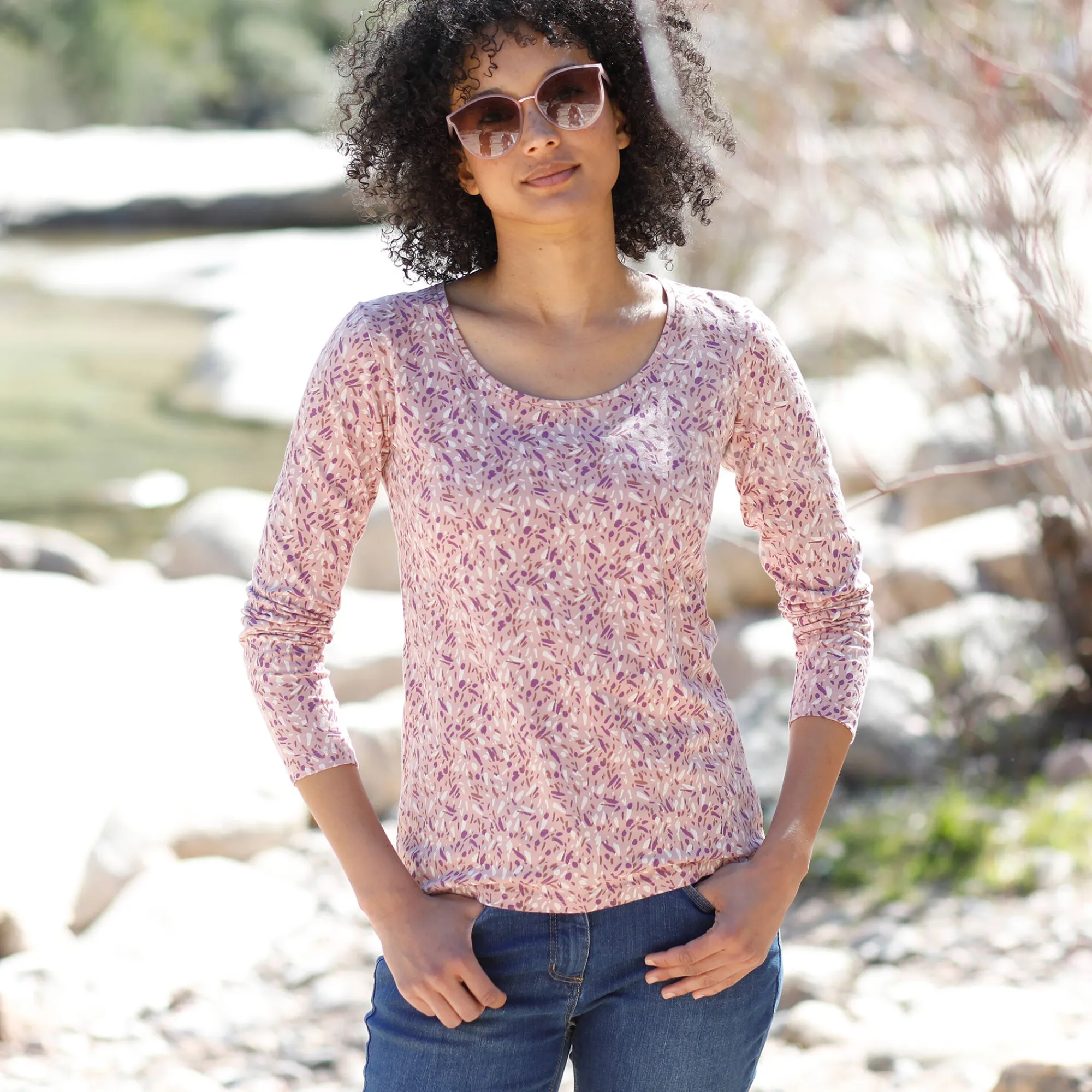 T-Shirt En Topje<Blancheporte Bedrukt T-shirt met lange mouwen in biokatoen(**) roze