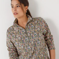 T-Shirt En Topje<Blancheporte Bedrukt T-shirt met opstaande ritskraag kaki