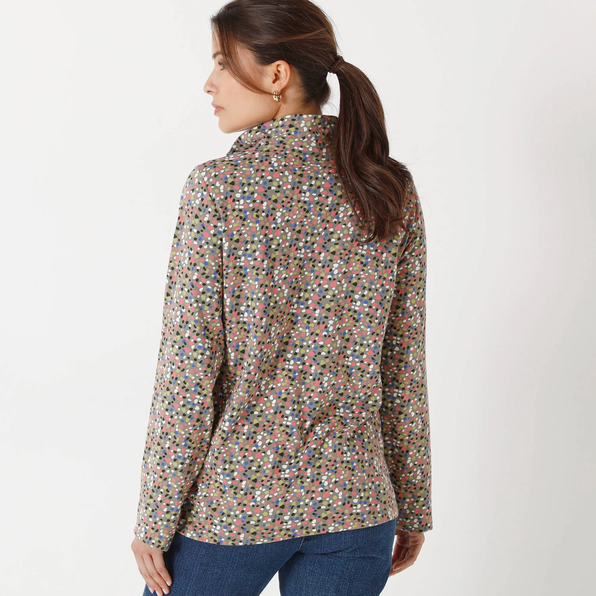 T-Shirt En Topje<Blancheporte Bedrukt T-shirt met opstaande ritskraag kaki