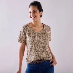 T-Shirt En Topje<Blancheporte Bedrukt T-shirt met ronde hals en korte mouwen beige / zwart