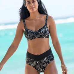 Badmode|Badmode<Blancheporte Bedrukte bikinislip Cidra - hoge taille zwart / beige