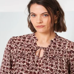 Bloes En Tuniek<Blancheporte Bedrukte bloes, details van striklintjes beige / bordeaux