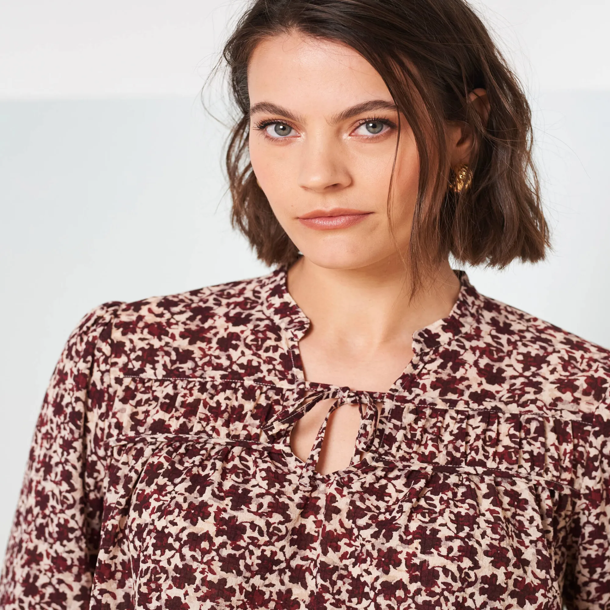 Bloes En Tuniek<Blancheporte Bedrukte bloes, details van striklintjes beige / bordeaux