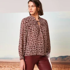 Bloes En Tuniek<Blancheporte Bedrukte bloes, details van striklintjes beige / bordeaux