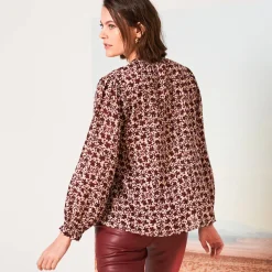 Bloes En Tuniek<Blancheporte Bedrukte bloes, details van striklintjes beige / bordeaux