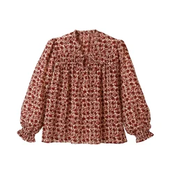 Bloes En Tuniek<Blancheporte Bedrukte bloes, details van striklintjes beige / bordeaux