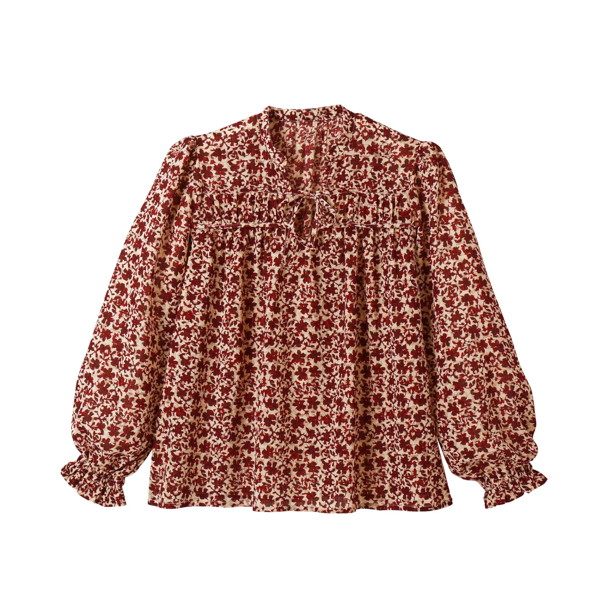 Bloes En Tuniek<Blancheporte Bedrukte bloes, details van striklintjes beige / bordeaux