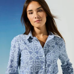 Bloes En Tuniek<Blancheporte Bedrukte bloes in chambray blauw