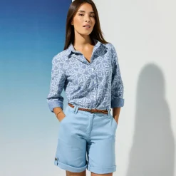 Bloes En Tuniek<Blancheporte Bedrukte bloes in chambray blauw