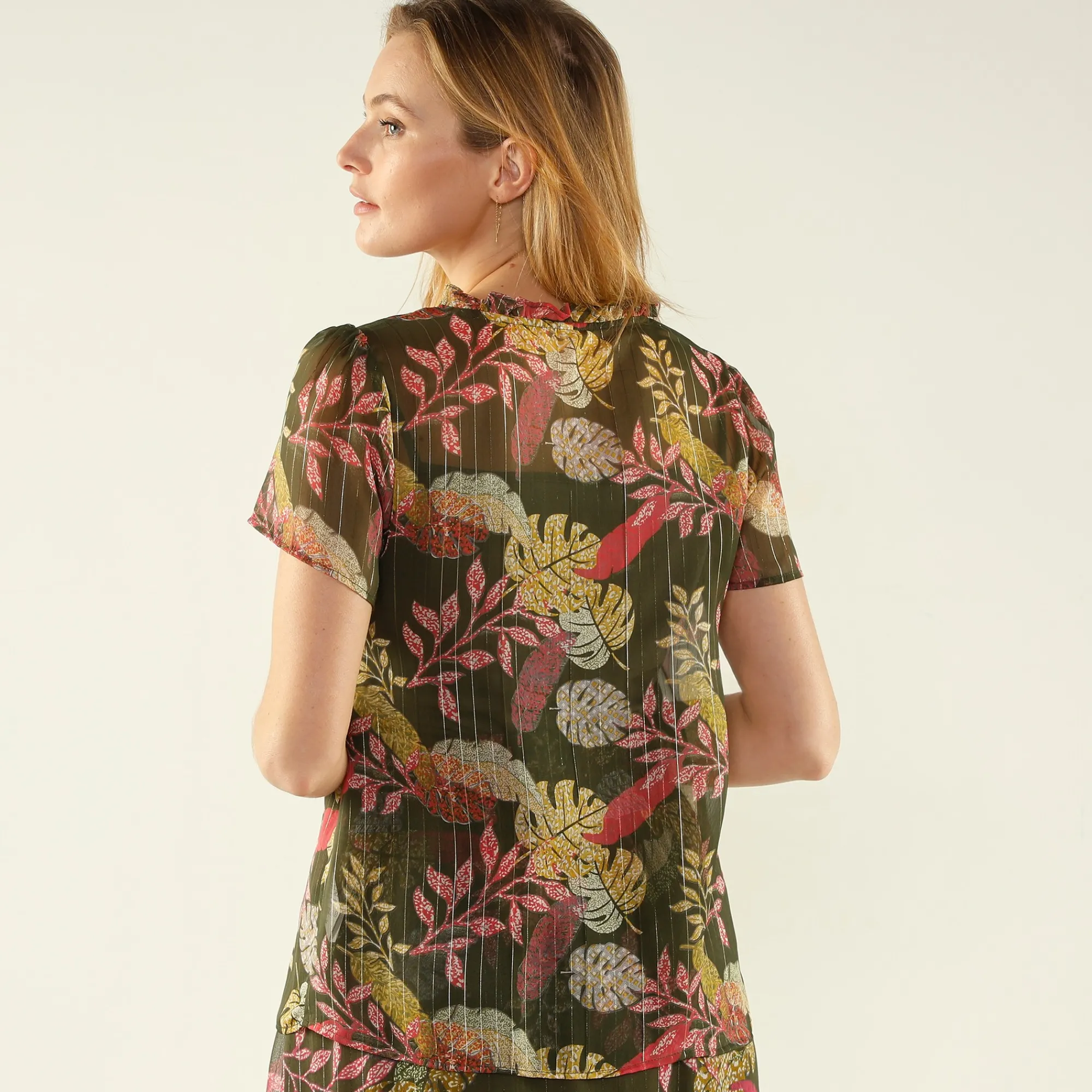 Bloes En Tuniek<Blancheporte Bedrukte bloes in voile bronskleur / roze