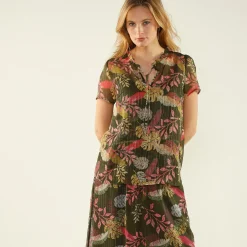 Bloes En Tuniek<Blancheporte Bedrukte bloes in voile bronskleur / roze
