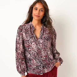 Feestoutfits Dames|Bloes En Tuniek<Blancheporte Bedrukte bloes, lange bloezende mouwen bordeaux / marine