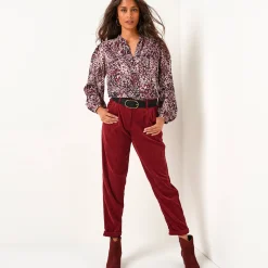 Feestoutfits Dames|Bloes En Tuniek<Blancheporte Bedrukte bloes, lange bloezende mouwen bordeaux / marine
