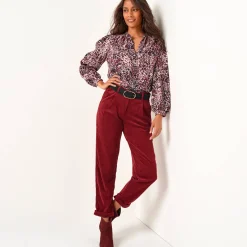 Feestoutfits Dames|Bloes En Tuniek<Blancheporte Bedrukte bloes, lange bloezende mouwen bordeaux / marine