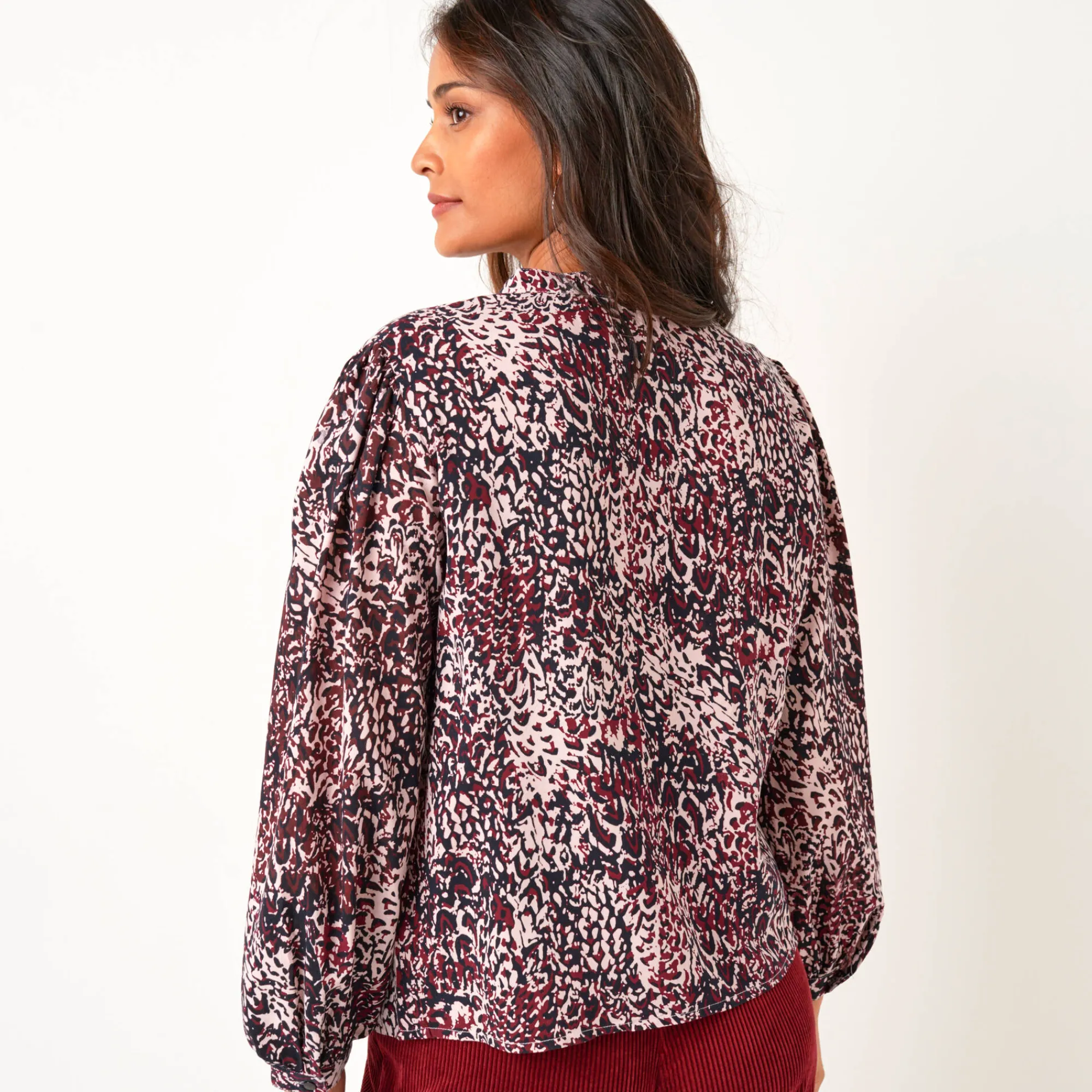 Feestoutfits Dames|Bloes En Tuniek<Blancheporte Bedrukte bloes, lange bloezende mouwen bordeaux / marine