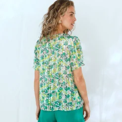 Bloes En Tuniek<Blancheporte Bedrukte bloes met knoopsluiting en bloezende mouwen, jacquardvoile groen