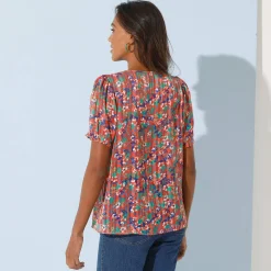 Bloes En Tuniek<Blancheporte Bedrukte bloes met knoopsluiting en bloezende mouwen, jacquardvoile perzik
