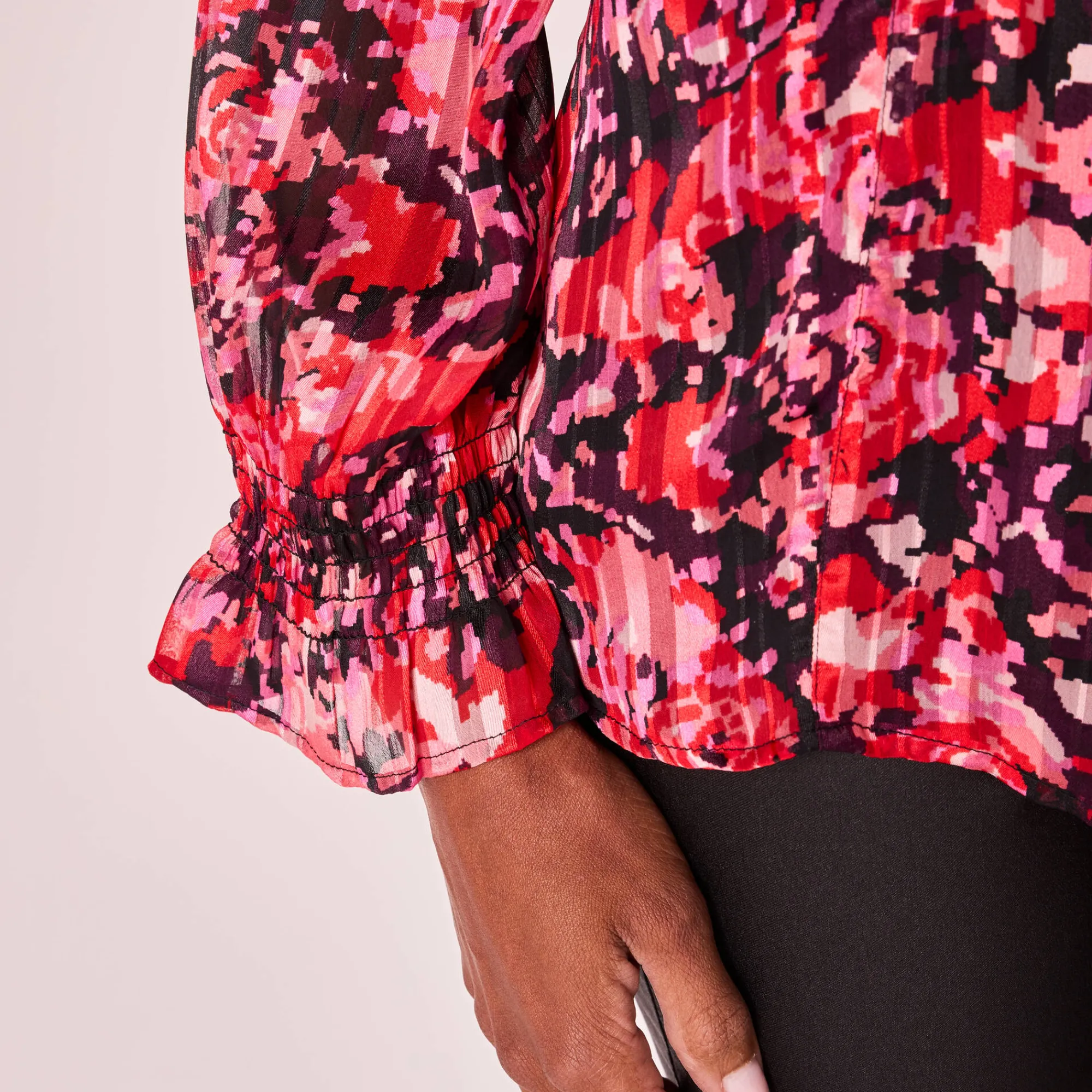 Feestoutfits Dames|Bloes En Tuniek<Blancheporte Bedrukte bloes met officierskraag en strookjes pruim / rood