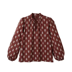 Bloes En Tuniek<Blancheporte Bedrukte bloes met opstaande kraag, bloezende mouwen chocolade / beige