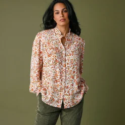 Bloes En Tuniek<Blancheporte Bedrukte bloes met stroken, crepon ecru / honing