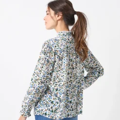 Bloes En Tuniek<Blancheporte Bedrukte bloes met stroken, crepon ecru / blauw