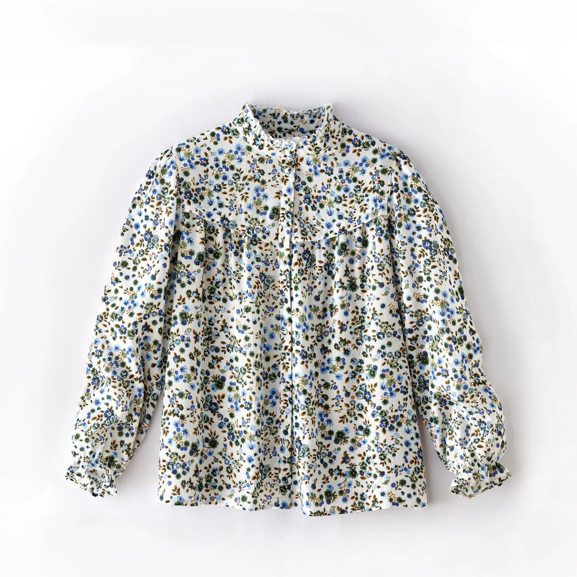 Bloes En Tuniek<Blancheporte Bedrukte bloes met stroken, crepon ecru / blauw