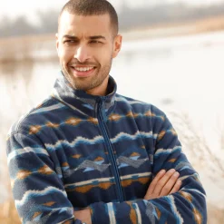 Sweater|Trui En Vest<Blancheporte Bedrukte blouson met rits, in microfleece blauw / beige