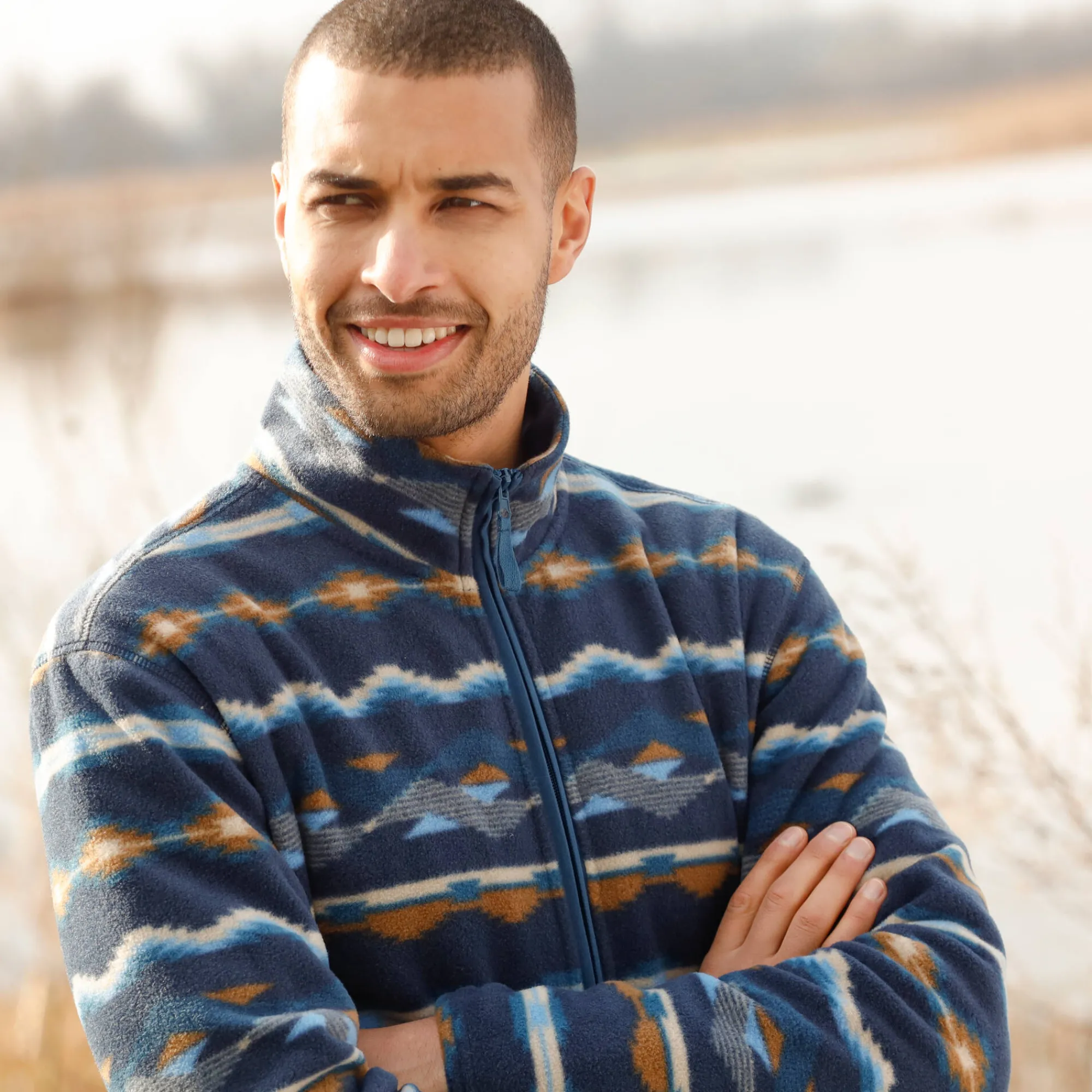 Sweater|Trui En Vest<Blancheporte Bedrukte blouson met rits, in microfleece blauw / beige
