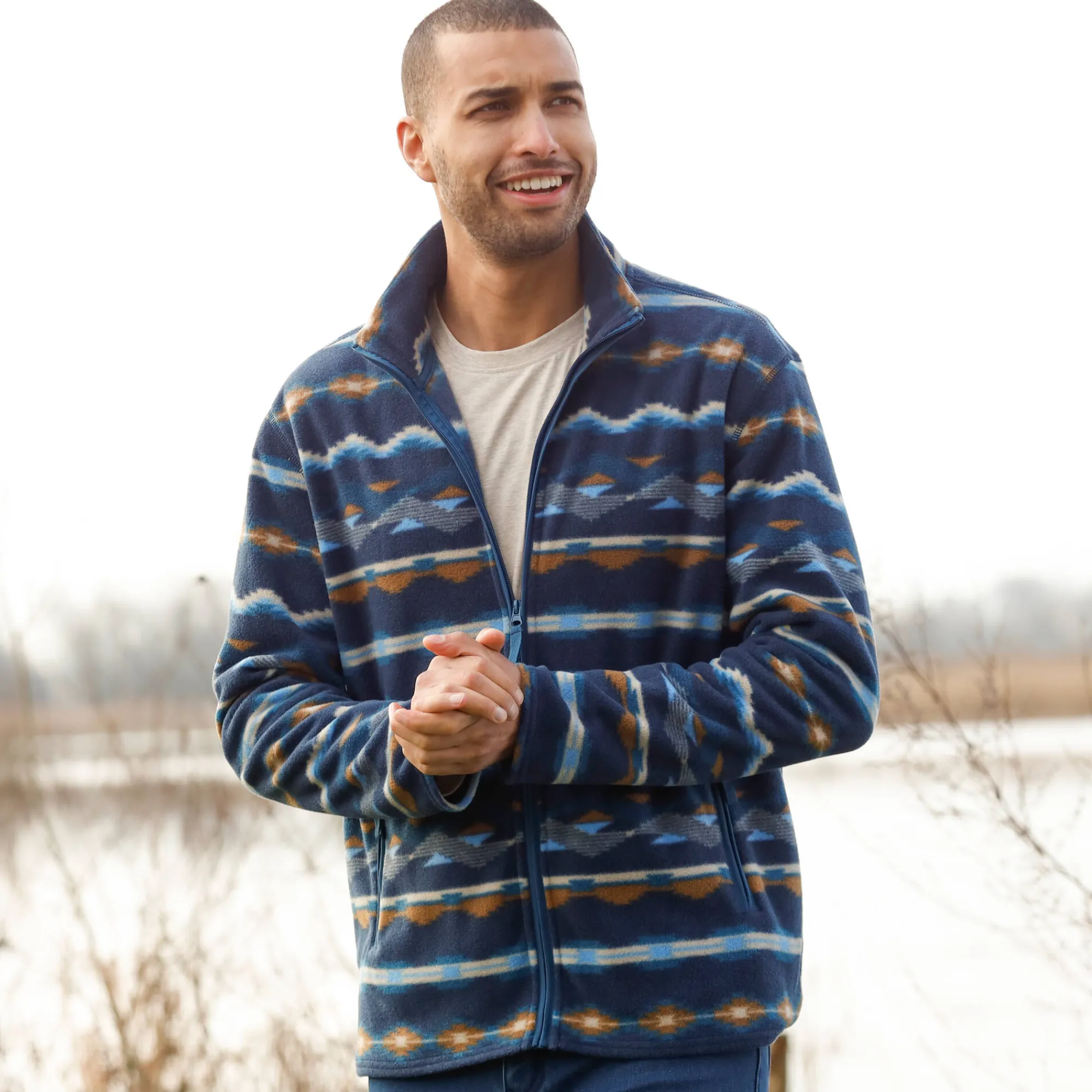 Sweater|Trui En Vest<Blancheporte Bedrukte blouson met rits, in microfleece blauw / beige