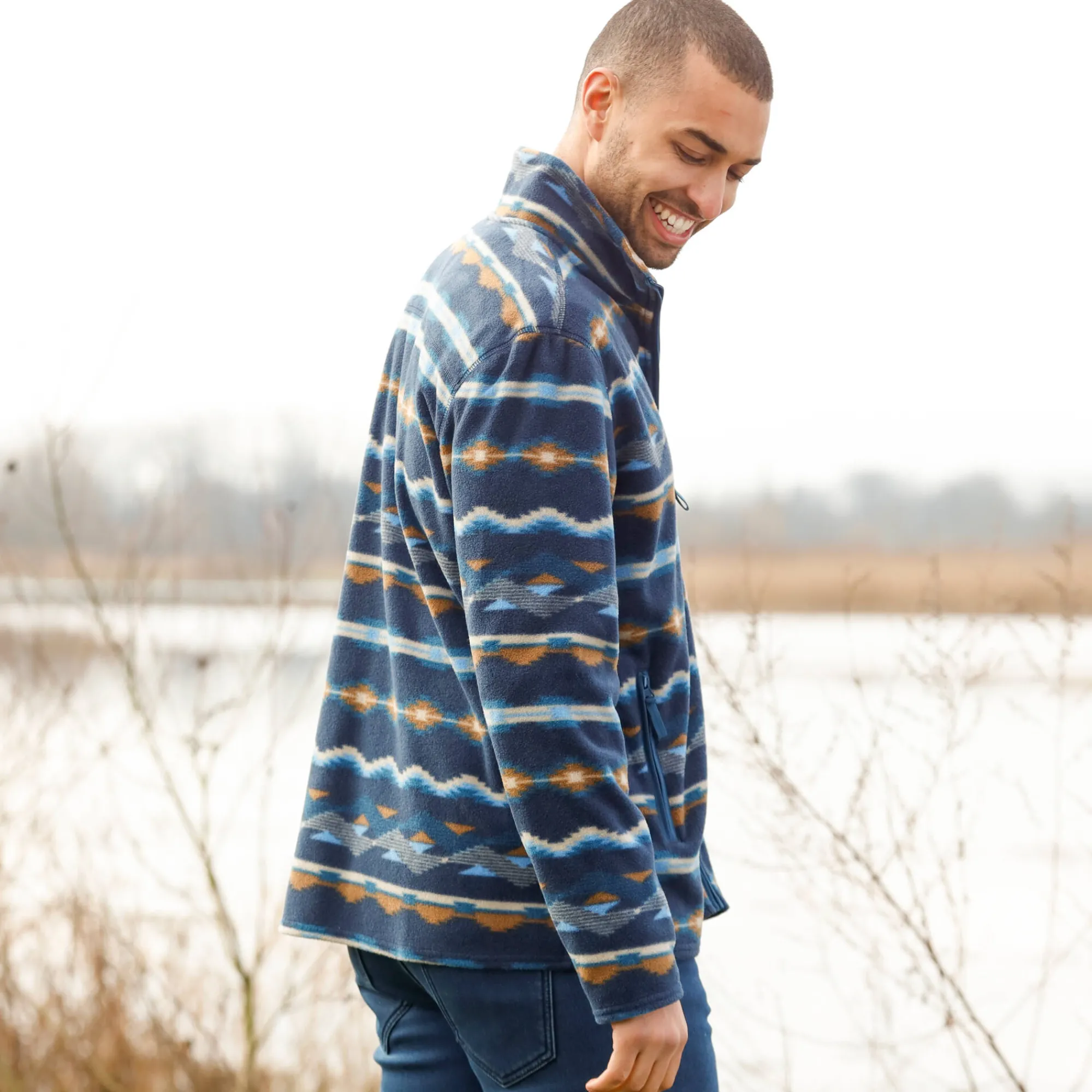 Sweater|Trui En Vest<Blancheporte Bedrukte blouson met rits, in microfleece blauw / beige