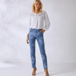 Broek<Blancheporte Bedrukte broek met kasjmiermotief indigo