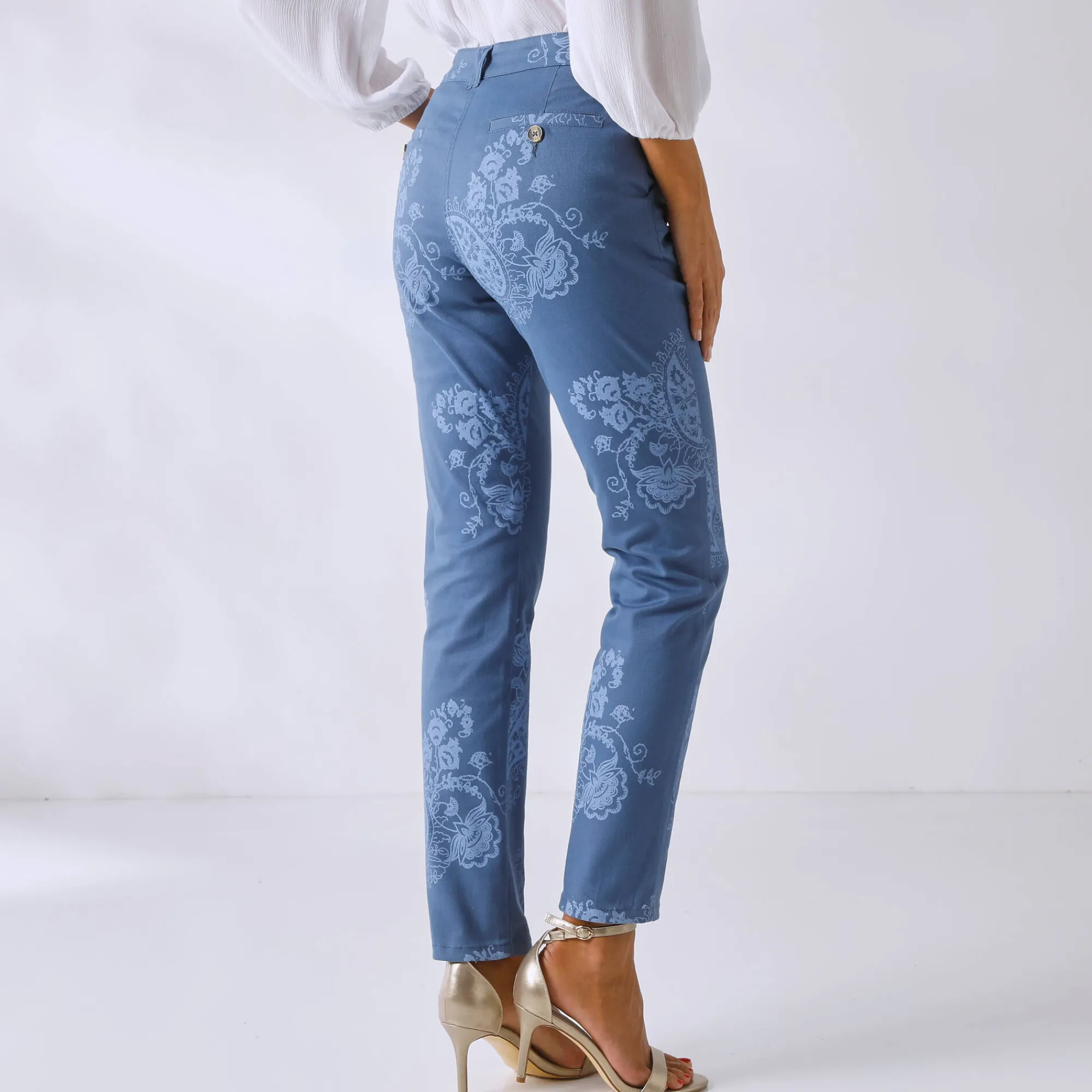 Broek<Blancheporte Bedrukte broek met kasjmiermotief indigo