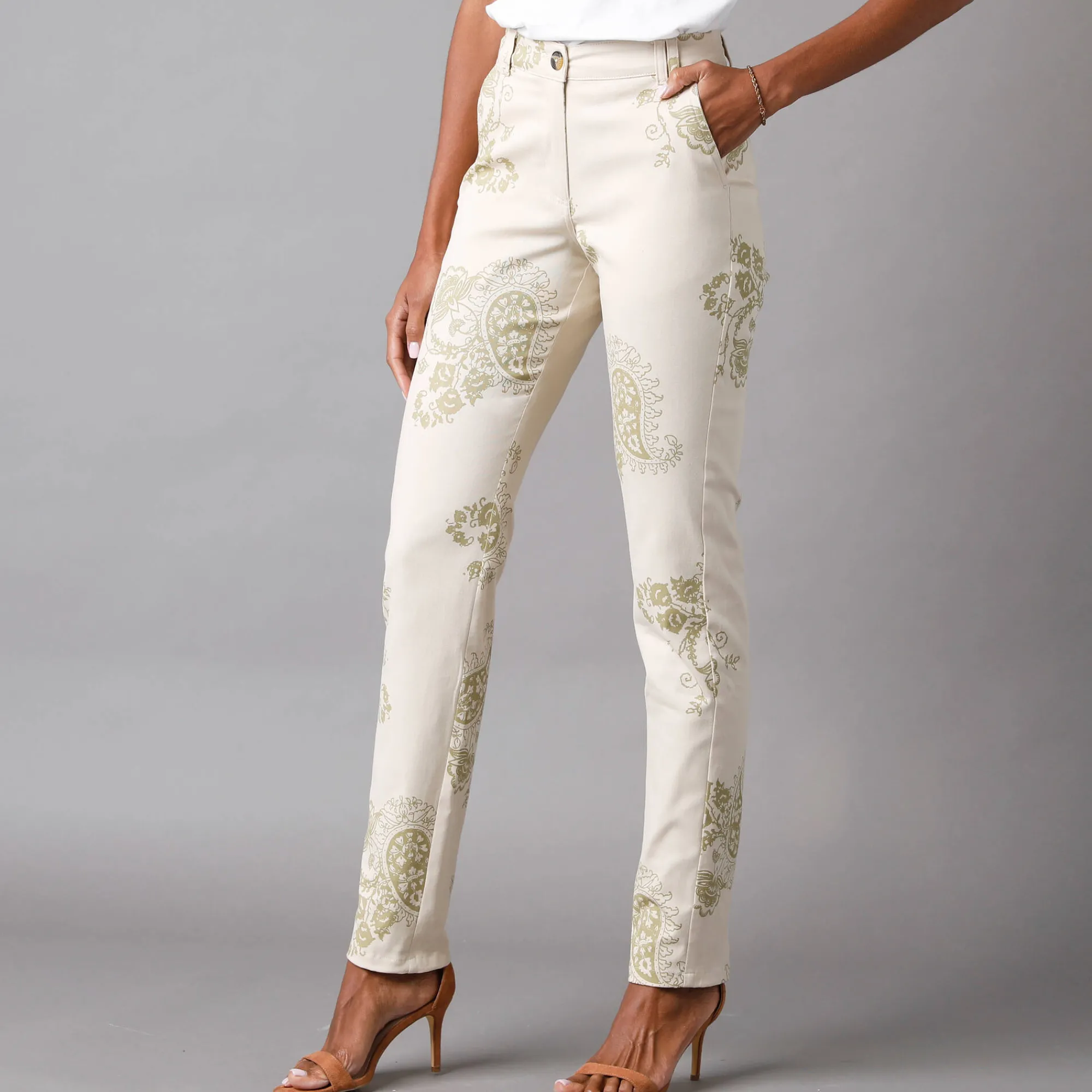 Broek<Blancheporte Bedrukte broek met kasjmiermotief beige