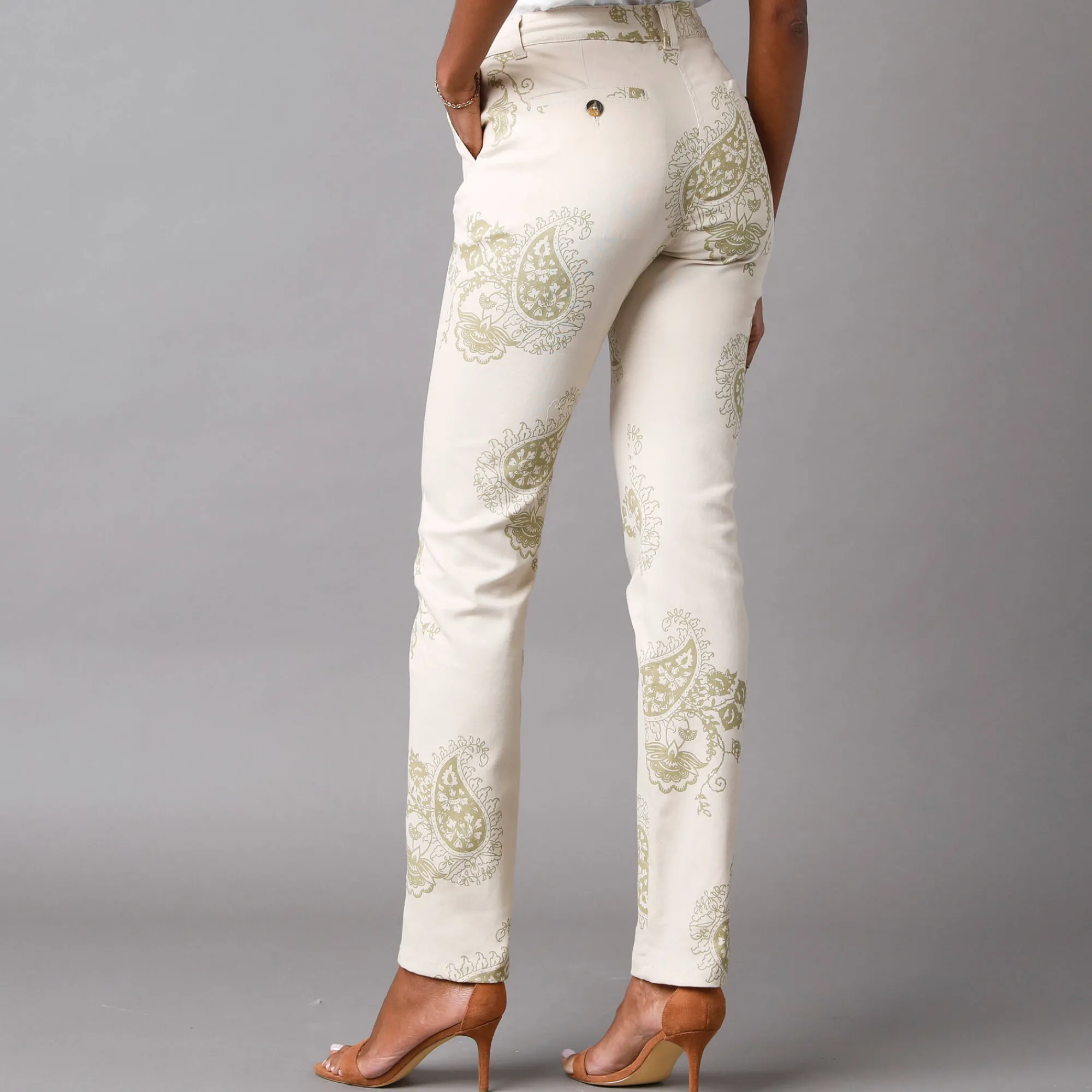 Broek<Blancheporte Bedrukte broek met kasjmiermotief beige