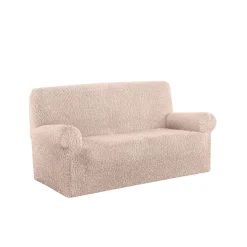 Zitbankhoes<Blancheporte Bedrukte en gewafelde bi-rekbare hoes voor fauteuil en zitbank beige