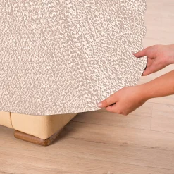 Zitbankhoes<Blancheporte Bedrukte en gewafelde bi-rekbare hoes voor fauteuil en zitbank beige