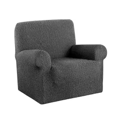 Zitbankhoes<Blancheporte Bedrukte en gewafelde bi-rekbare hoes voor fauteuil en zitbank grijs