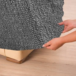 Zitbankhoes<Blancheporte Bedrukte en gewafelde bi-rekbare hoes voor fauteuil en zitbank grijs