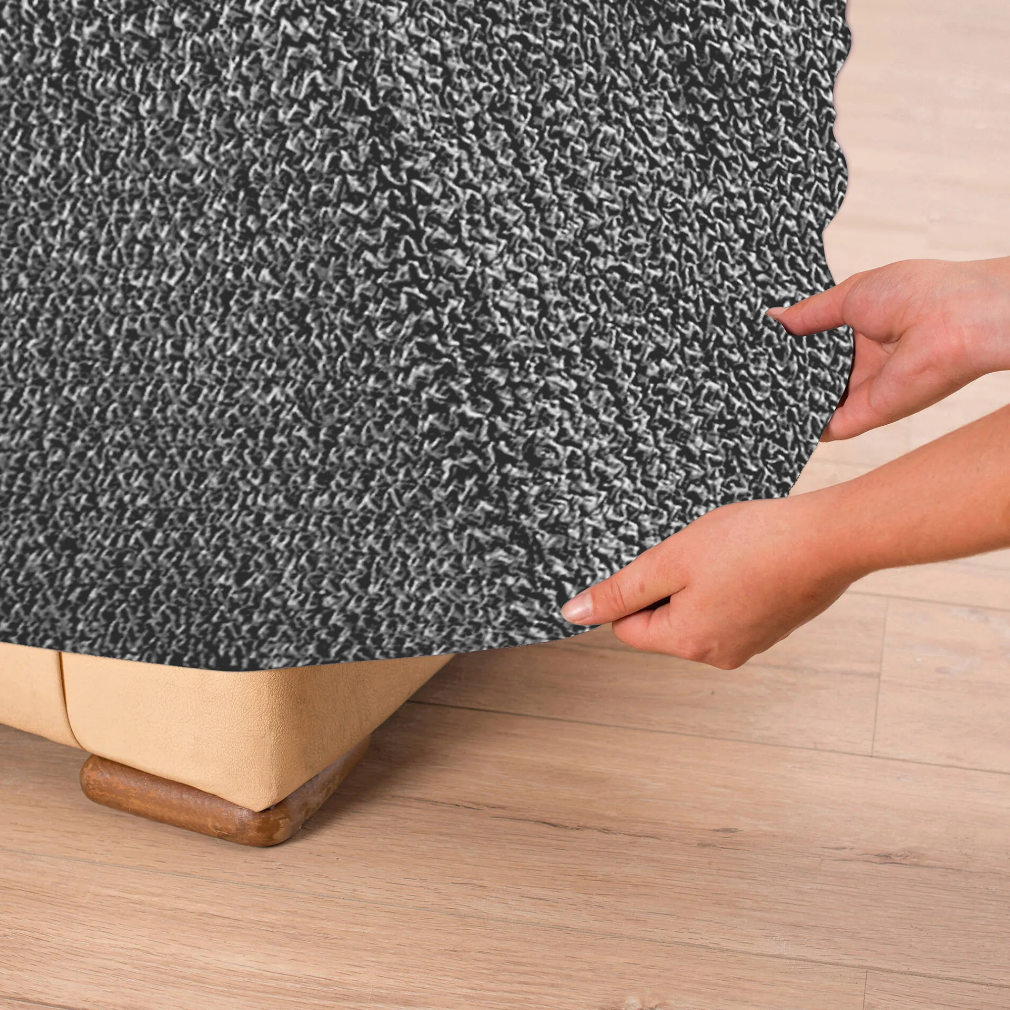 Zitbankhoes<Blancheporte Bedrukte en gewafelde bi-rekbare hoes voor fauteuil en zitbank grijs