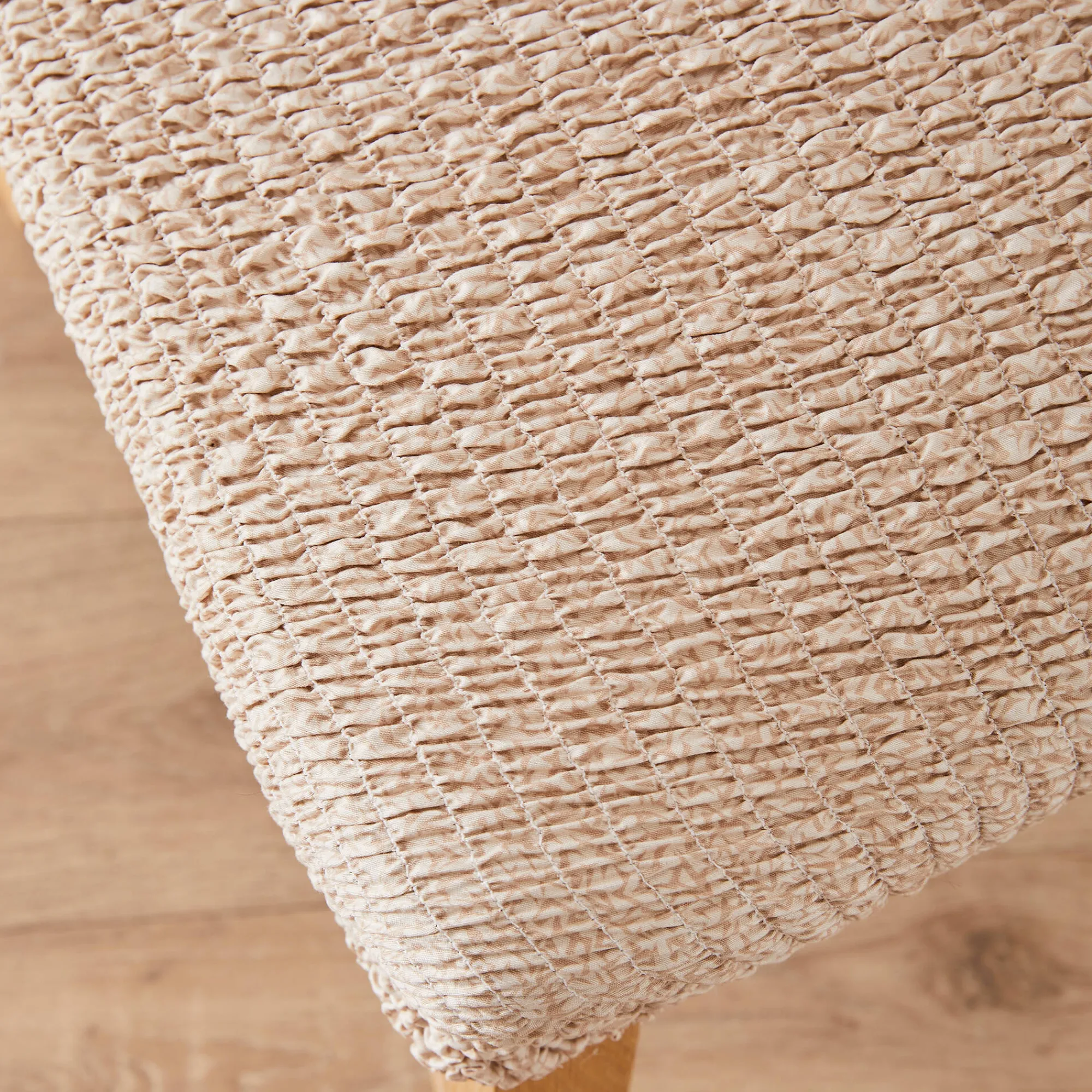 Stoelhoes<Blancheporte Bedrukte en gewafelde bi-rekbare stoelhoes in microvezel beige