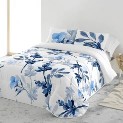 Deken En Bedsprei|Deken, Boutis En Bedsprei<Blancheporte Bedrukte, gematelasseerde bedsprei Korenblauw wit