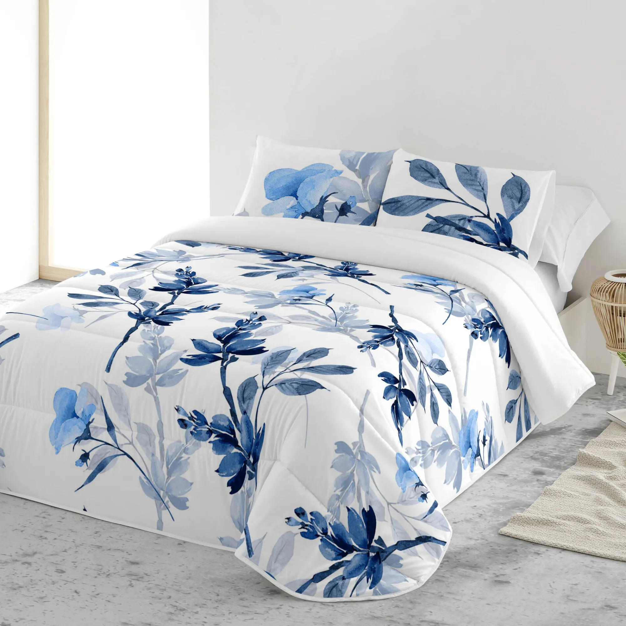 Deken En Bedsprei|Deken, Boutis En Bedsprei<Blancheporte Bedrukte, gematelasseerde bedsprei Korenblauw wit